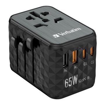Adapter podróżny Verbatim UTA-05 GaN III globalny-globalny 2xUSB 2xUSB-C PD