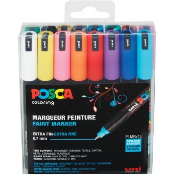 POSCA - PC1MR - EXTRA FINE TIP ручка - BASIC кольори, 16 шт.