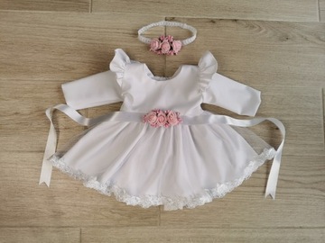 Платье для крещения, повязка на голову, размер 68.