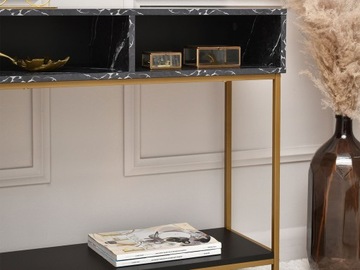 МРАМОРНАЯ КОНСОЛЬ FRIDA 80 СМ С ПОЛКОЙ 2 НЕФА, ЗОЛОТЫЕ НОЖКИ ДЛЯ ХАЛЛЕИ