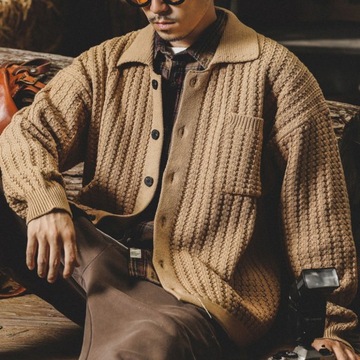 Свитер пальто мужской свободного покроя в английском стиле осень Wi