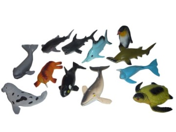 RYBA REKIN FOKA ŻÓŁW PINGWIN DELFIN RYBY 12SZT 4r