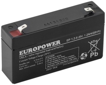 AKUMULATOR BATERIA AGM VRLA EUROPOWER EP 1,2Ah 6V 1.2-6 1,2-6 AUTKO ZABAWKI