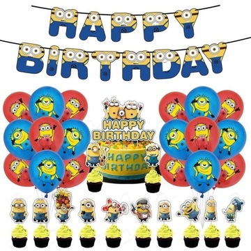 Minionki Zestaw Urodzinowy Balony Baner Topper
