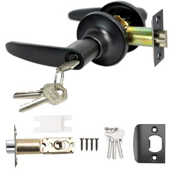 KLAMKA DRZWIOWA DO DRZWI Z KLUCZEM ZAMKIEM BLOKADĄ CZARNA ZESTAW + 3 KLUCZE