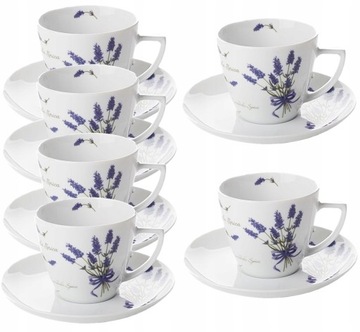LUBIANA ZESTAW 6 x FILIŻANKA 350ml SPODEK LAWENDA