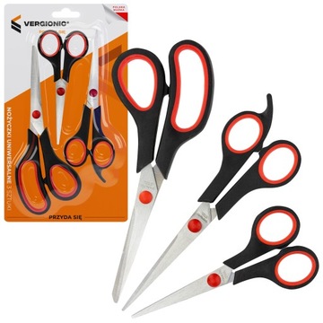 NOŻYCZKI UNIWERSALNE ZESTAW NOŻYCZEK SZKOLNE BIUROWE WYTRZYMAŁE 3SZT.