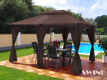 САДОВЫЙ ПАВИЛЬОН 3X4 САДОВАЯ ПАЛАТКА СВЕТОДИОДНОЕ ОСВЕЩЕНИЕ ШТОРЫ КОРИЧНЕВЫЕ КОРИЧНЕВЫЕ