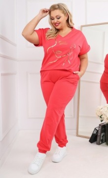 ЖЕНСКИЙ ЛЕТНИЙ КОМПЛЕКТ ТОНКОГО КОРОТКОГО РУКАВА PL PLUS SIZE CORAL 4XL