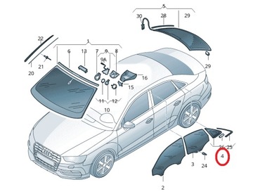 AUDI A3 8V SEDAN S-LINE 2.0 TDI SKLO (OKNO) KAROSERIE 2017R LEVÝ ZADNÍ 8V5845299M