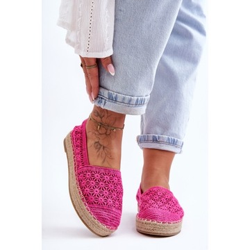 Różowe Tkanina Buty Damskie Espadryle PG1 r.37