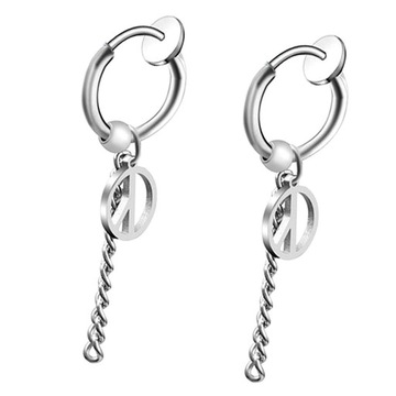 Długie wiszące kolczyki ze stali nierdzewnej Hip Hop Peace Hoop Studs Non Piecred