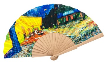 Drewniany wachlarz z dodatkiem tkaniny lato, wachlarz dekoracyjny Van Gogh