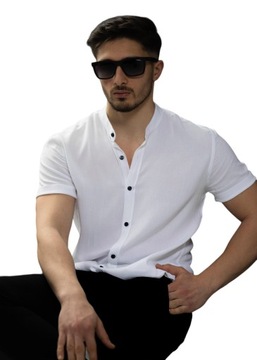 KOSZULA MĘSKA GŁADKA STÓJKA BIAŁA CASUAL - XXL