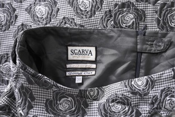 SCARVA szykowna spódniczka midi z założeniem w srebrzyste róże żakard r. 38