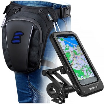 MOCNY UCHWYT WODOODPORNY NA TELEFON DO MOTOCYKLU MOTORU+TORBA SAKWA NA NOGĘ