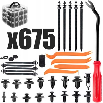 Zestaw Spinek Klipsów Samochodowych 675 Elementów Uniwersalne - PREMIUM SET