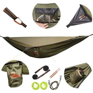 Hamak turystyczny z moskitierą bushcraft 330x150cm