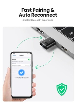 АДАПТЕР BLUETOOTH USB 5.0 UGREEN 20M