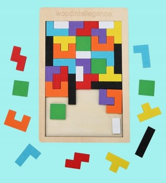 TETRIS GRA DREWNIANA LOGICZNA KLOCKI UKŁADANKA figury do układania kolorowe