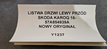 LIŠTA DVEŘE LEVÝ PŘEDNÍ SKODA KAROQ 16- 57A854939A