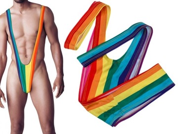 Mankini tęcza STRÓJ KĄPIELOWY BORATA STRINGI FACET