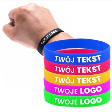 OPASKI PROMOCYJNE REKLAMOWE SILIKON NADRUK Z WŁASNYM LOGO TEKSTEM 20 SZT.