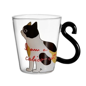 250 ml Śliczny czarny kot Szklany kubek Kreatywny nadruk Kubek do kawy Uchw