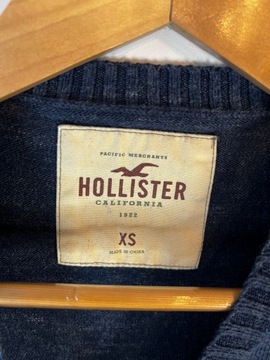 Sweter granatowy szary Hollister z logiem XS S