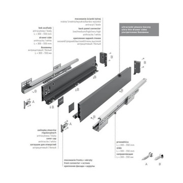 Ящик AXIS PRO L500mm H-86 Low GTV антрацит БЕСШУМНОЕ ЗАКРЫТИЕ ПОЛНЫЙ ВЫВОД
