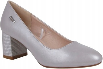 СЕРЕБРЯНЫЕ ЖЕНСКИЕ ТУФЛИ НА ВЫСОКОМ КАБЛУКЕ ЖЕМЧУЖНЫЕ С ДЕКОРАТИВНЫМ КАБЛУКОМ, УДОБНЫЕ