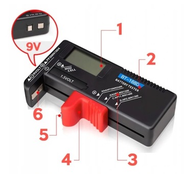 Cyfrowy tester miernik baterii ogniw AA AAA R9 LR CR 18650