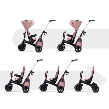 Kinderkraft Rowerek Trójkołowy 5w1 Spacerówka Wózek 9m+ EASYTWIST Różowy