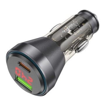 Автомобильное зарядное устройство HOCO USB A + Type C с дисплеем + кабель Type C – L