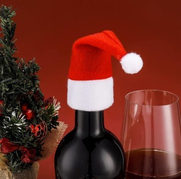 10 штук декоративных ШАПОК САНТЫ для бутылок, РОЖДЕСТВЕНСКОЕ УКРАШЕНИЕ