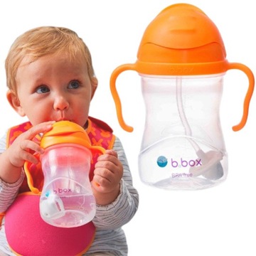 B.box bidon dla dzieci - kubek niekapek ze słomką 240 ml pomarańczowy