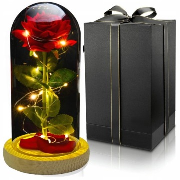 WIECZNA RÓŻA W SZKLE KWIATY ŚWIECĄCA LED PREZENT NA DZIEŃ KOBIET
