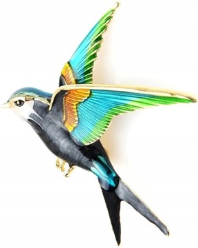 Broszka kolorowa ptaszek Złoty ptak pin emalia Przypinka na prezent modna
