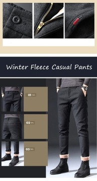 Fleece Casual Pants Men Slim Fit Warm Trousers But