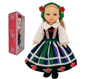 Lalka w stroju ludowym z polskim głosem śpiewa i mówi po polsku twarda 38cm