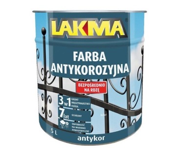 FARBA NA RDZĘ ANTYKOR 3w1 GRAFITOWY op.5L LAKMA