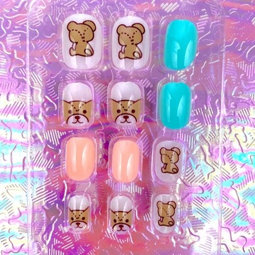 Розовые Самоклеящиеся ногти Типсы PANDA Милые мишки KAWAII