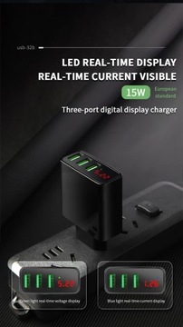 3-портовое USB-зарядное устройство с цифровым дисплеем, быстрая зарядка, зарядное устройство для мобильного телефона, Adap