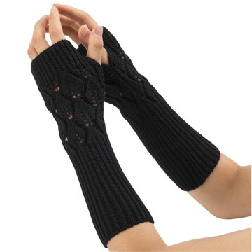Rękawiczki mitenki długie ze wzorem czarne