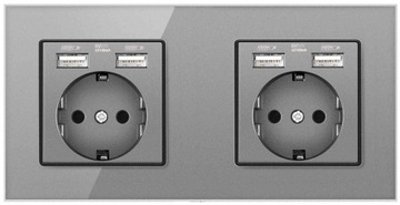 GNIAZDKO PODWÓJNY GNIAZDKO SZKLANE Z 4 USB GNIAZDO