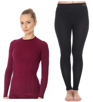 BRUBECK ZESTAW BIELIZNY ACTIVE WOOL Z WEŁNĄ MERINO DAMSKI ŚLIWKOWY/CZARNY S