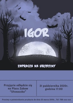 Zaproszenie urodzinowe Halloween dla dzieci