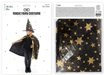 ДЕТСКИЙ КОСТЮМ ВОЛШЕБНИКА-ВЕДЬМЫ ШЛЯПА 80см + СВЕТЯЩАЯСЯ ПАЛОЧКА