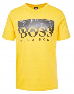 HUGO BOSS _ Żółta Męska Koszulka Regular Duże Logo _ M