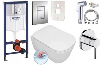 ZESTAW STELAŻ GROHE MISKA WC rimless DESKA + BIDET